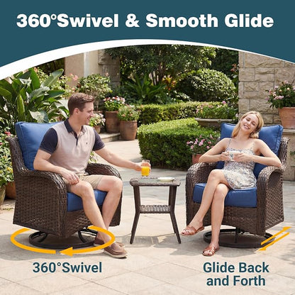 Patio Furniture Set, High Back Rattan Sofa & Swivel Rocker Chairs, Weather - Image 3