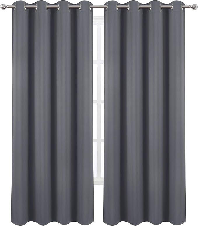 Blackout Curtains 52 x 84 Inch Long Grey Curtains Set of 2 Panels Thermal - Image 2