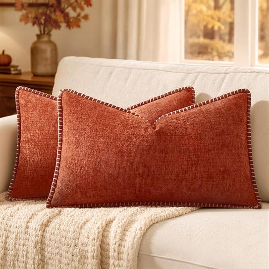 MIULEE Fall Decorative Lumbar Throw Pillow Covers 12x20 Inch Rust 2 Pack | by MIULEE