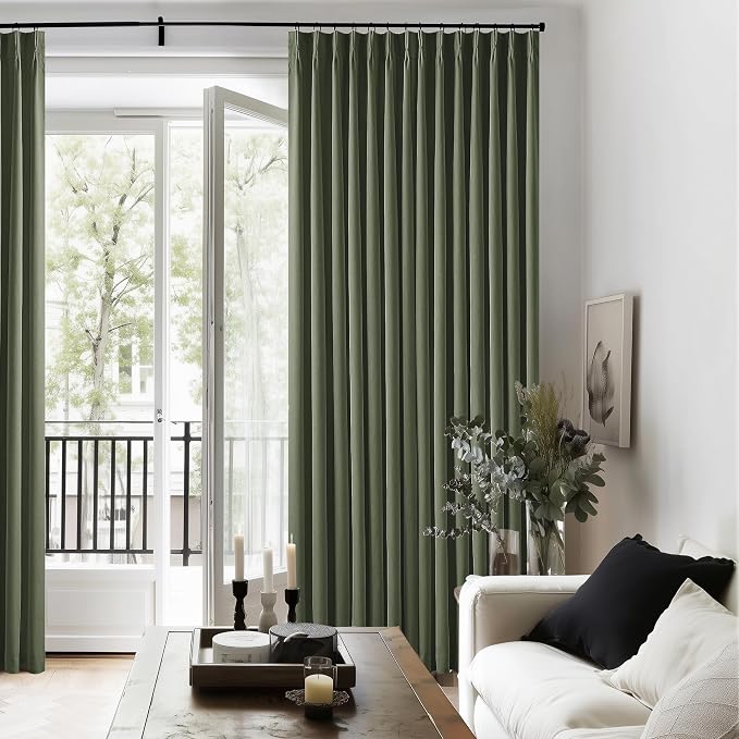 Olive Green Pleated 100% Blackout Linen Curtains 84 Inch Length | Room Darkening - Image 7