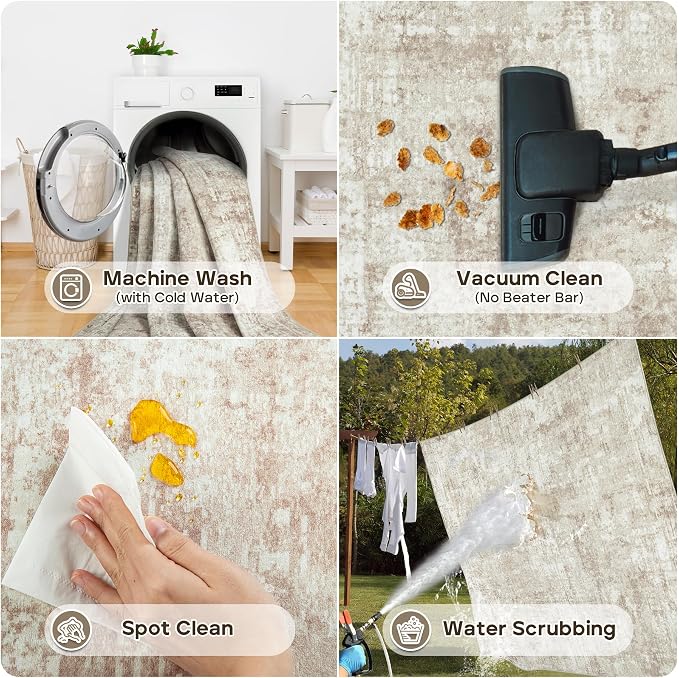 Aelenmu 9x12 Area Rugs for Living Room Bedroom Dining Room Washable Beige | - Image 5