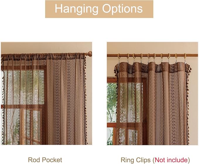 Sutuo Home Dark Coffee Boho Lace Curtains, Sheer Curtains 102 inches Long - Image 6