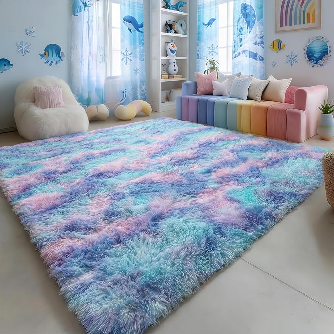 Amdrebio Purple Rainbow Mermaid Fluffy Kids Area Rug 4x6 - Image 7