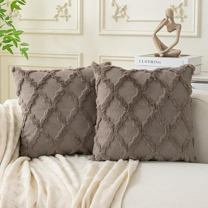 Set of 2 Soft Moroccan Throw Pillow Covers 18x18 Inch Plush Boho Decorative by Cozoomy
