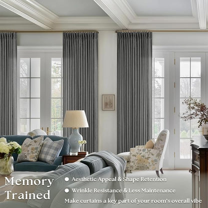 Charcoal Grey Pleated Linen Semi Sheer Curtains 45 Inch Length 2 Panels | - Image 2