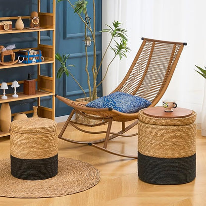 Wimarsbon Round Pouf Ottomans, Handwoven Natural Water Hyacinth Seagrass Pouffe - Image 2