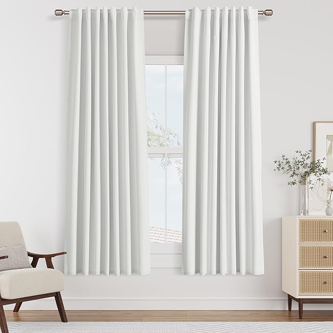 White 100% Blackout Linen Curtains 52 Inch Wide by 66 Inch by Guken