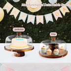 Wood-Cake-Stand With Acrylic Dome Lid, Round Wooden Cake Holder Plate With Cover, 2-in-1 Dessert Table Display Set For Party, Charcuterie Board For Cheese, Chips & Dips, Nachos, Fruit Platter