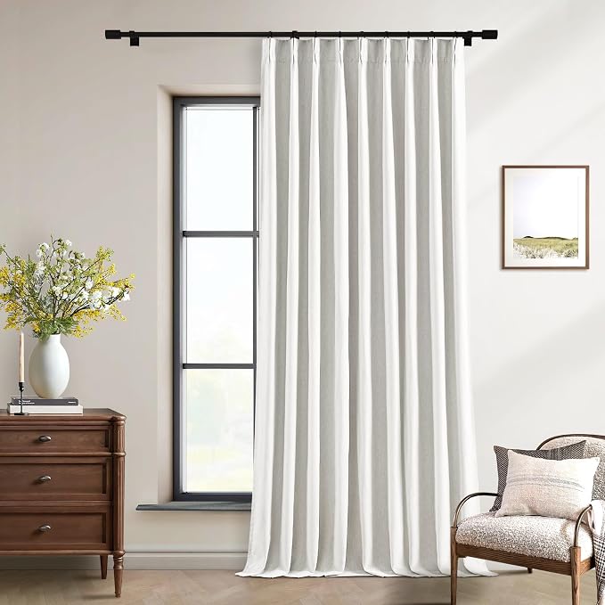 Beige White Pinch Pleated 100% Blackout Linen Curtains W60xL120 1 Panel | Black by Twodrapes