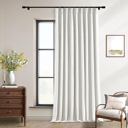 Beige White Pinch Pleated 100% Blackout Linen Curtains W60xL120 1 Panel | Black by Twodrapes