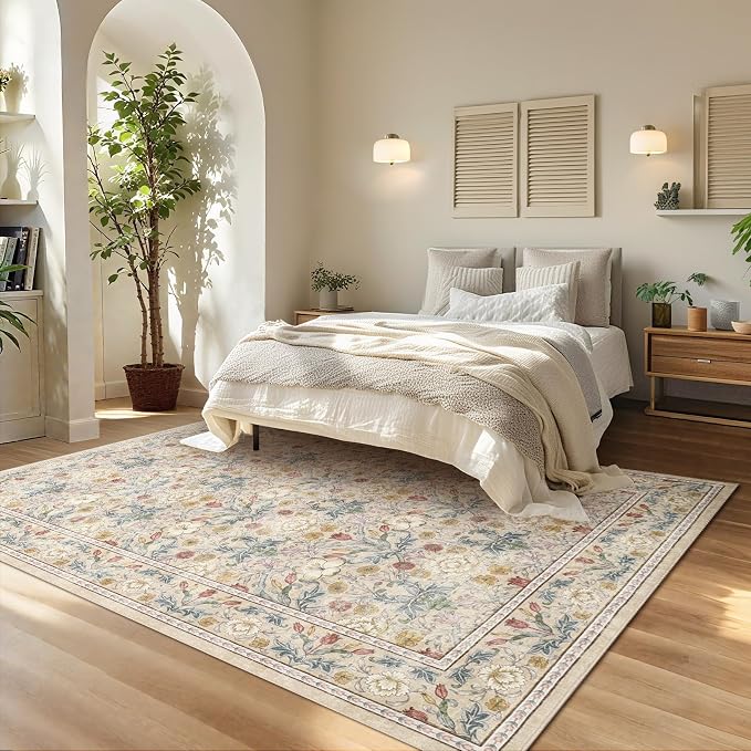 GarveeHome Washable Area Rug 6x9, Soft Vintage Floral Bedroom Rug Non Slip Low - Image 3