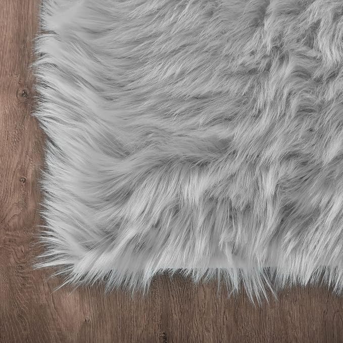 Latepis 12x12 Carpet Grey Faux Fur Rug - Image 6