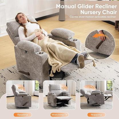 Swivel Rocker Recliner with Adjustable Armrests, Rocking Nursery Chair with - Image 8