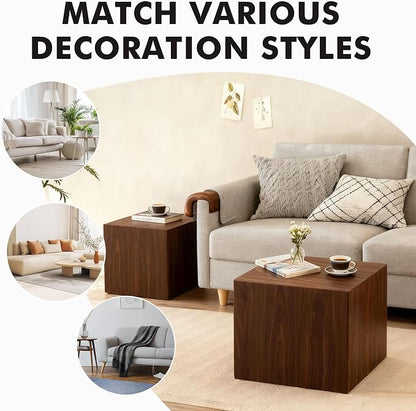 Square Nesting Tables for Living Room, Wood Nesting Coffee Table Walnut Veneer - Image 7