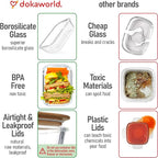 Glass Tupperware Set with Acacia Lids - 4 Stackable Meal Prep Containers. Durable heat resistant Inert Borosilicate Glass