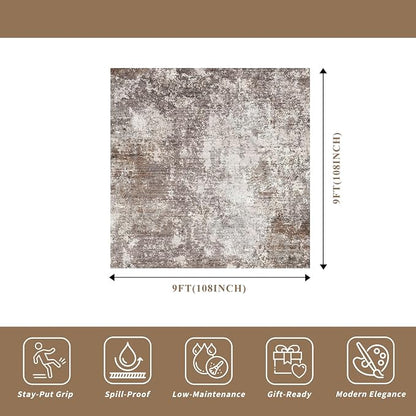 9x9 Square Living Room Area Rug Washable Non-Slip, Soft Modern Neutral Carpet - Image 2