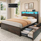 Rolanstar Queen Bed Frame with 4 Storage Drawers & 2-Tier Storage Headboard by Rolanstar