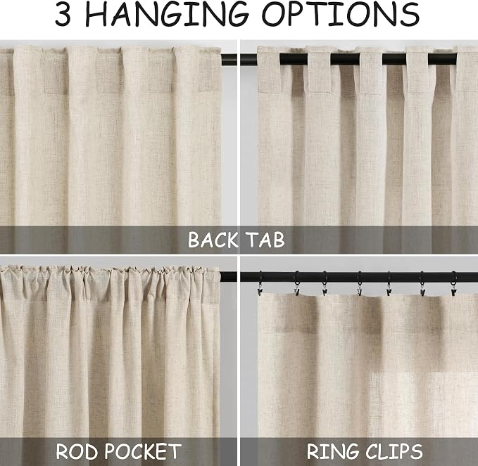 Beige Semi Sheer Linen Curtains 72 inch Length - Image 3