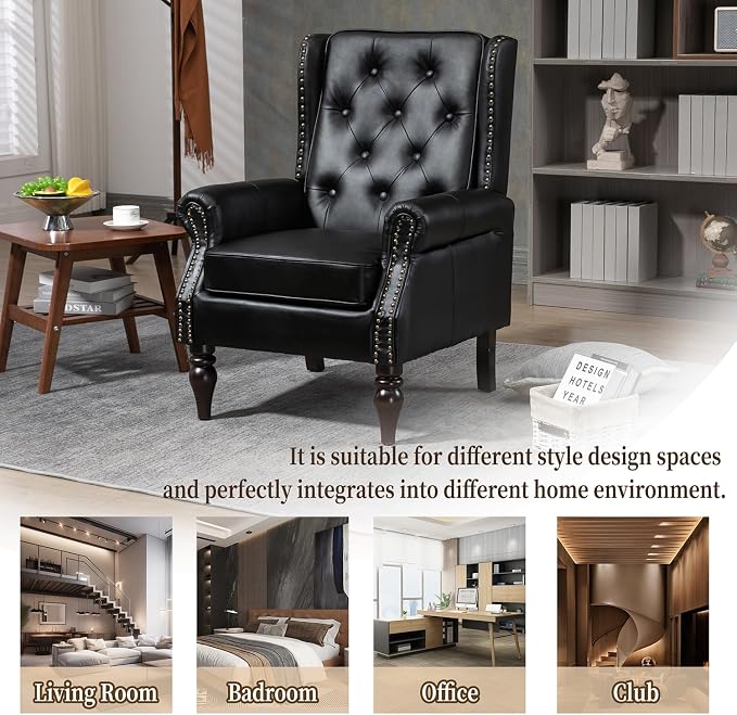 Mid-Century Wingback Chair, PU Leather Accent Chair Armchair - Image 7
