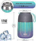 Insulated Thermo Soup Jar for Kids & Adults, 17 oz Stainless Steel Thermal Food Container with Spoon, Triple Layer Insulation (Rainbow)
