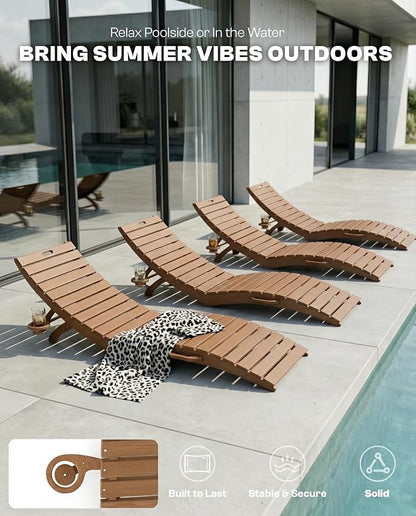 Folding HDPE Pool Lounge Chairs Set of 6, Pre-Assembled Outdoor Chaise Lounge - Image 6