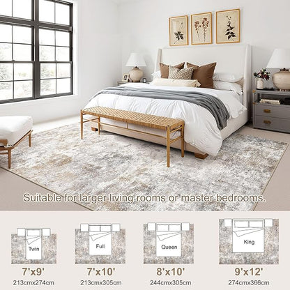 UERMEI 7x10 Area Rug Living Room Rugs Washable Neutral Brown Grey Carpet | - Image 2
