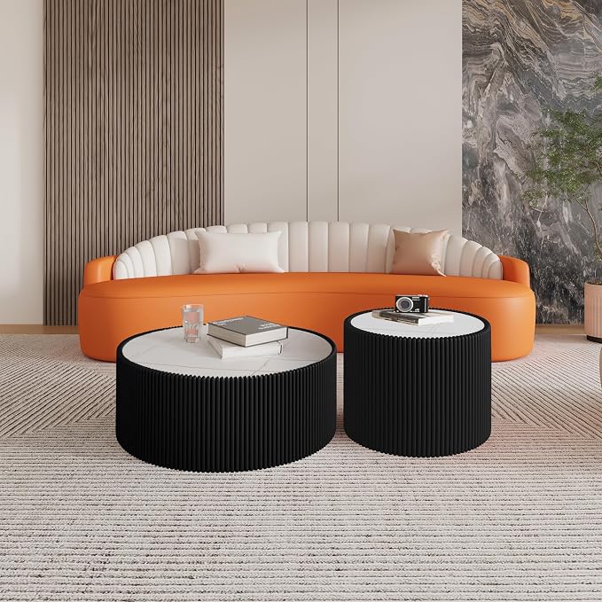 Round Marble Coffee Table Set of 2, 2 Piece White Coffee Table and End Table Set - Image 4
