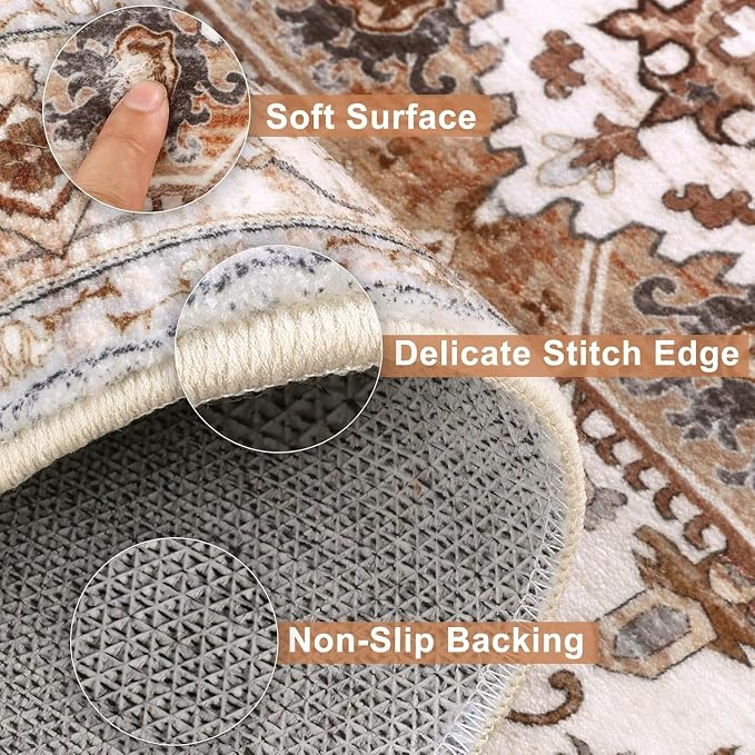 Yamaziot Washable Runner Rug, 2x10 Non-Slip Boho Hallway Kitchen Rug | Stain - Image 2