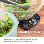 Greater Goods Digital Food Scale with Bowl, 11lb to 5kg Capacity, Grams and Ounces, Tare Function, 4 Units for Baking, Meal Prep, Weight Loss, Stainless Steel