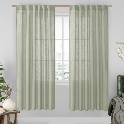 Sage Grey Linen Boho Curtains 78 inch Length 2 Panels, 52 x 78 Inch | Faux by LAMIT