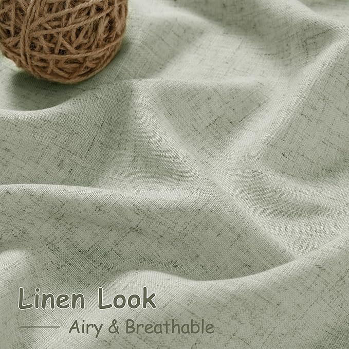 Sage Green Linen Blend Drapes 84 Inch Length 2 Panels Set Back Tab Rod Pocket - Image 5