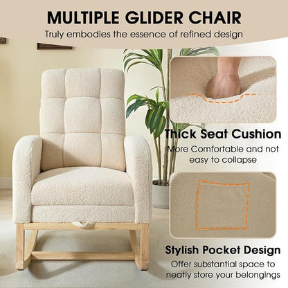 NIOIIKIT Modern Nursery Rocking Chair, Teddy Upholstered Rocking Chair - Image 7