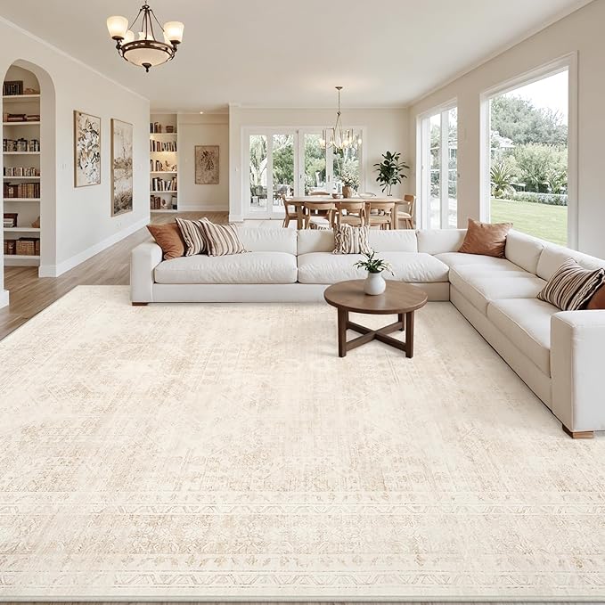 Area Rugs 9x12 Living Room: Bedroom Neutral Washable Carpet Beige | Large - Image 8
