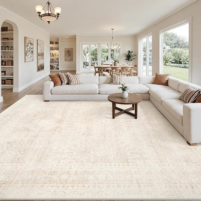 Area Rugs 9x12 Living Room: Bedroom Neutral Washable Carpet Beige | Large - Image 8