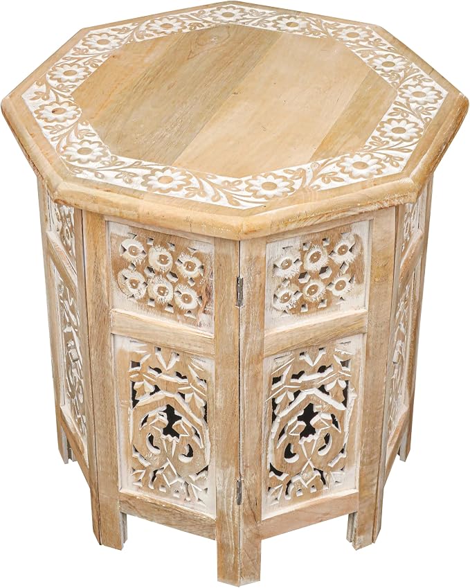 Side Tables– Hand Carved Vintage Boho Folding End Tables by TheWoodenTown