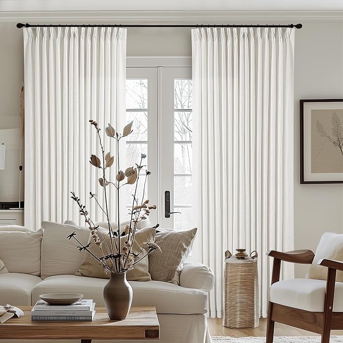 Beige White Pinch Pleated Extra Wide Curtain Panels 90 Inches Long 100 Wide | - Image 8