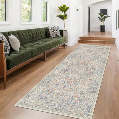Beige Blue Washable 2'6"x10' Wide Hallway Runners, Kitchen Runner Rug, Non-Slip - Image 6