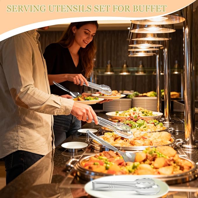 Dualshine 24 Pcs Disposable Clear Plastic Serving Utensils, 8 Set Including Plastic Serving Spoons, Tongs, and Forks for Dinner Parties, Buffets, Banquets, Events, Weddings, and Daily Use