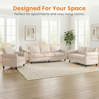 Living Room Sofa Sets 3 Piece, Modern 3 Seater Sofa and Loveseat Couch and - Image 6