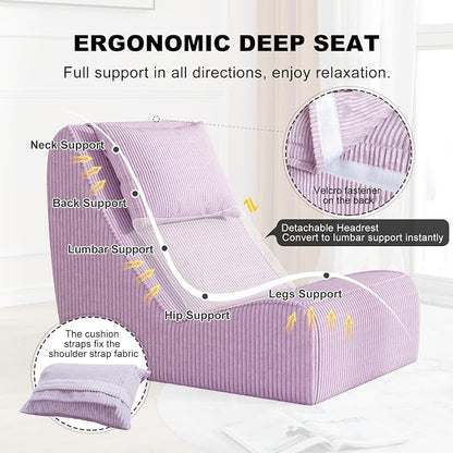 Giant Bean Bag Chair for Adults, Corduroy Chaise Lounge - Image 4
