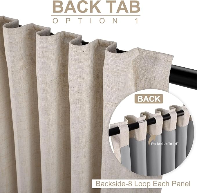 Linen Textured Total Blackout Sliding Door Curtains 90 Inches Long, Cream | - Image 3