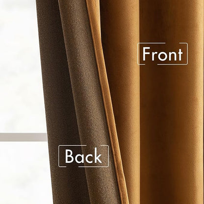 MIULEE Velvet Curtains 52x72 inches 2 Panels Gold Brown Blackout Curtains | - Image 6