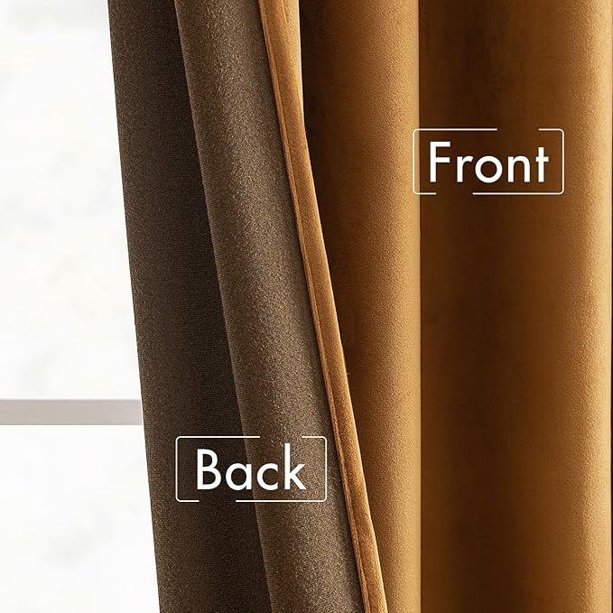 MIULEE Velvet Curtains 52x108 inches 2 Panels Gold Brown Blackout Curtains | - Image 6
