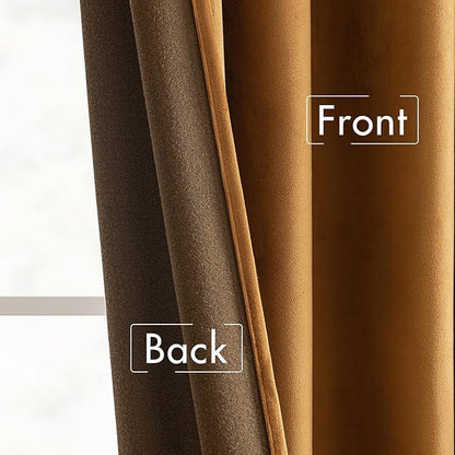 MIULEE Velvet Curtains 52x108 inches 2 Panels Gold Brown Blackout Curtains | - Image 6