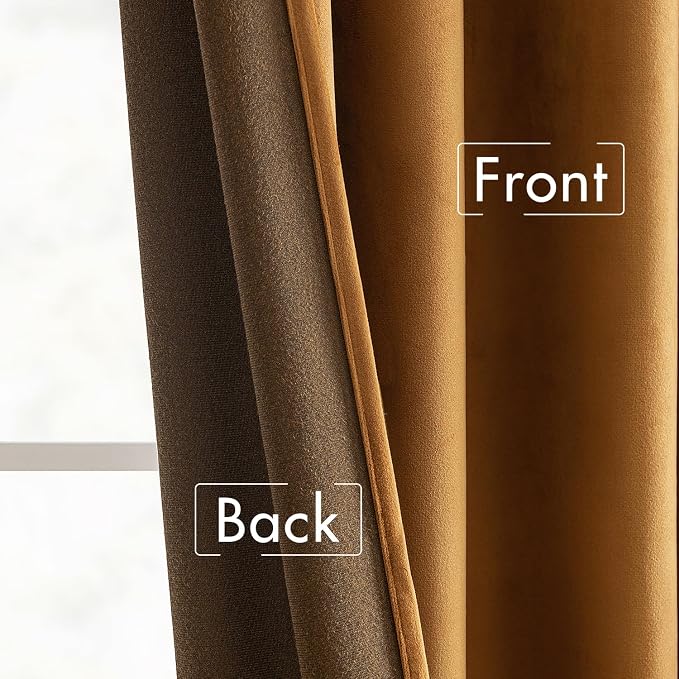 MIULEE Velvet Curtains 52x63 inches 2 Panels Gold Brown Blackout Curtains | - Image 6