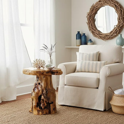 WELLAND Natural Tree Stump Stool, Live Edge End Table, Natural Edge Accent Table - Image 7