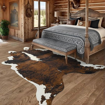 Faux Cowhide Rug, Animal Cow Hide Rug, 6.2 x 5.2 Ft Black and Brown | Premium - Image 5