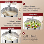 10-Speed Stand Mixer with 8-in-1 Splash Guard, Tilt-Head, 6QT Stainless Steel Bowl + Dishwasher-Safe Dough Hook/Whisk/Beater/Spatula for Baking Bread, Cakes, Cookies, Beige