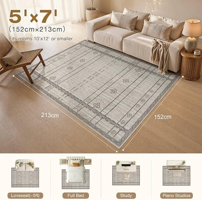 cotiled Boho 5x7 Area Rugs for Living Room: Soft Moroccan Washable Rug | Solve - Image 2