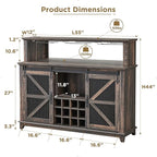 OKD Farmhouse Coffee Bar Cabinet with LED Lights, 55" Wine Bar w/Sliding Barn Door & Wine and Glass Rack, Kitchen Buffet Cabinet w/Storage Shelves for Dining Room,Dark Rustic Oak